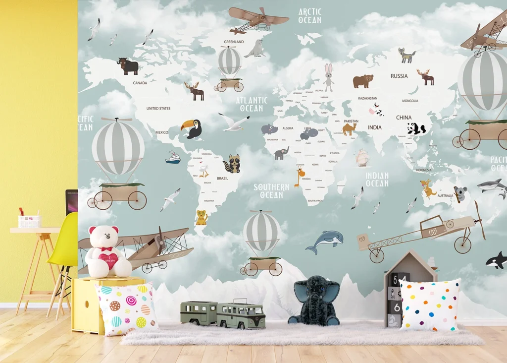 Wall Mural Animals World Map, 375 x 270 cm, FT5P 3091