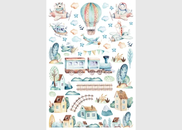 Wall Stickers Watercolor Train, 42.5 x 65 cm, DKM 1679