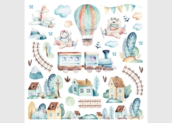 Wall Stickers Watercolor Train, 30 x 30 cm, DKS 3953