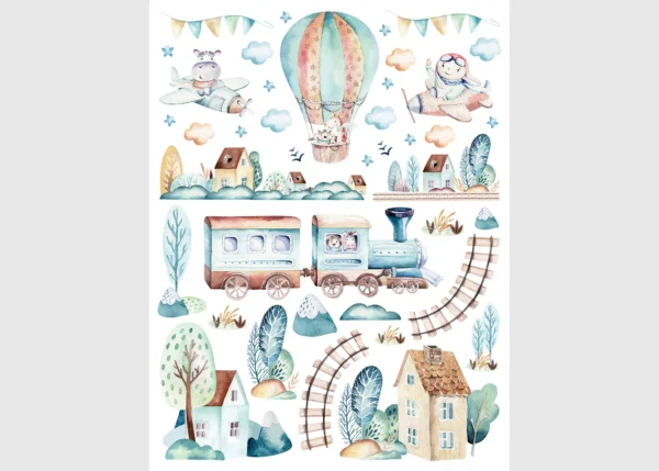 Wall Sticker Watercolor Train, 65 x 85 cm, DK 2373