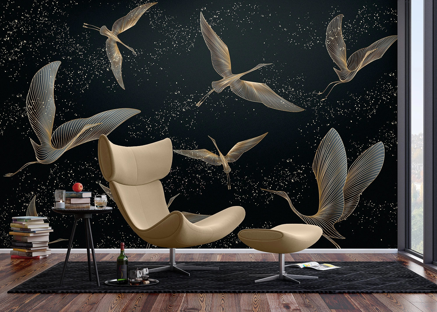 Wall Mural Golden Cranes, 375 x 270 cm, FT5P 352011