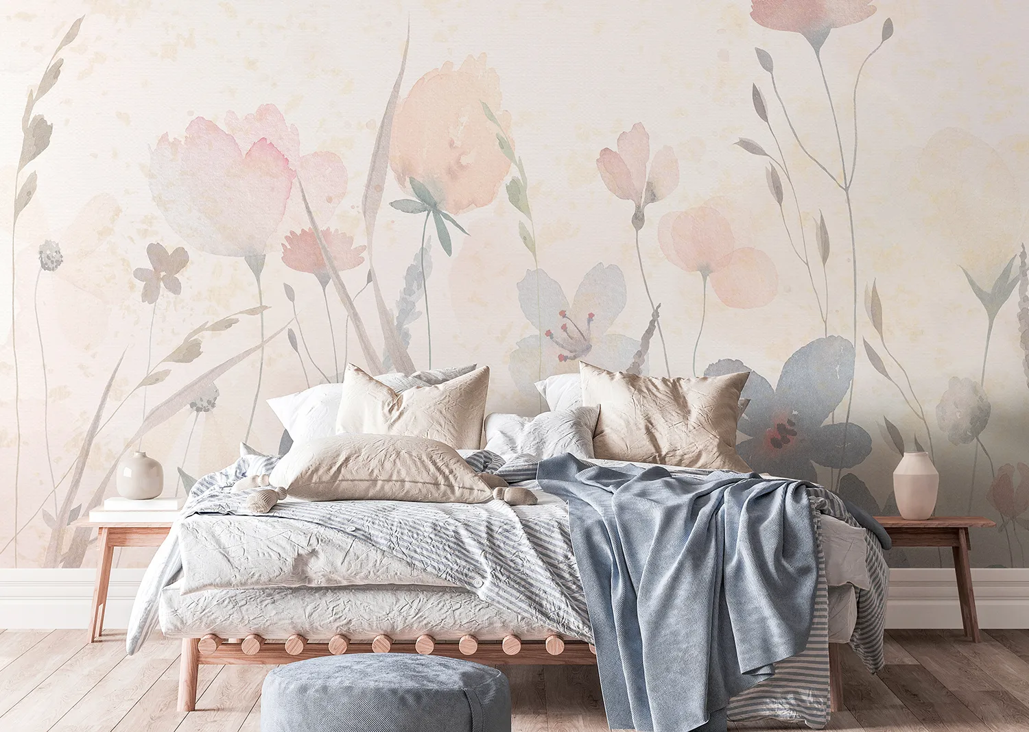 Wall Mural Watercolor Sandy Florals, 375 x 270 cm, FT5P 352261 3