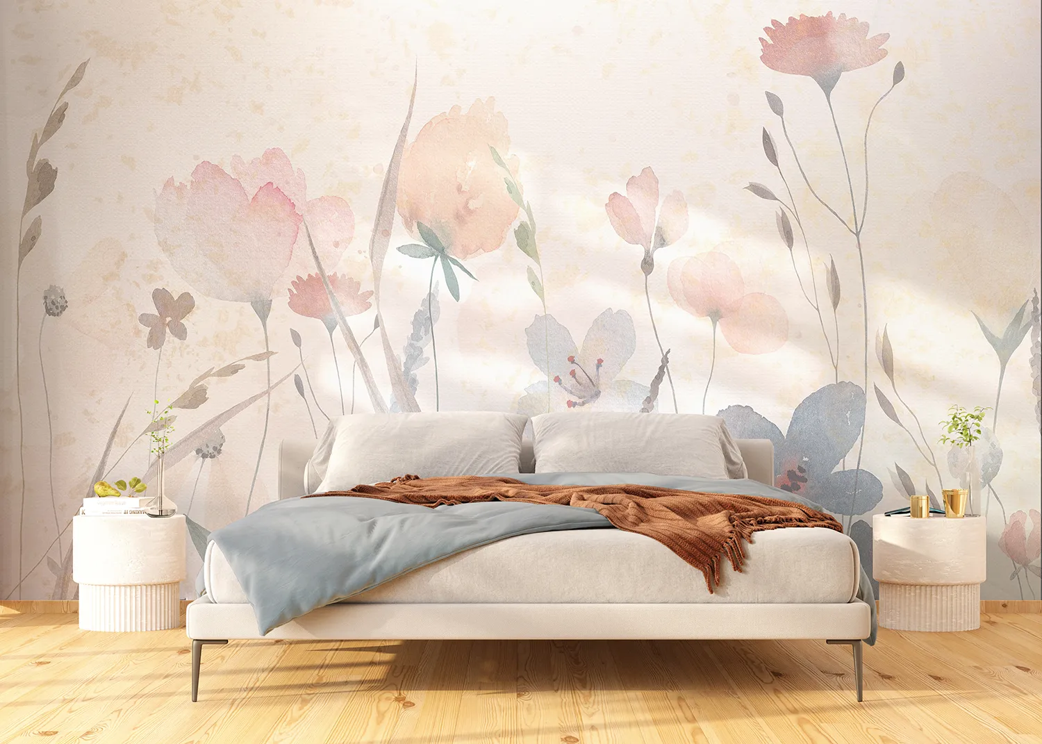 Wall Mural Watercolor Sandy Florals, 375 x 270 cm, FT5P 352261