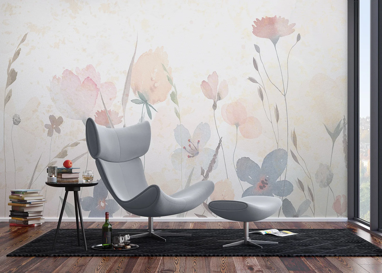 Wall Mural Watercolor Sandy Florals, 375 x 270 cm, FT5P 352261 4