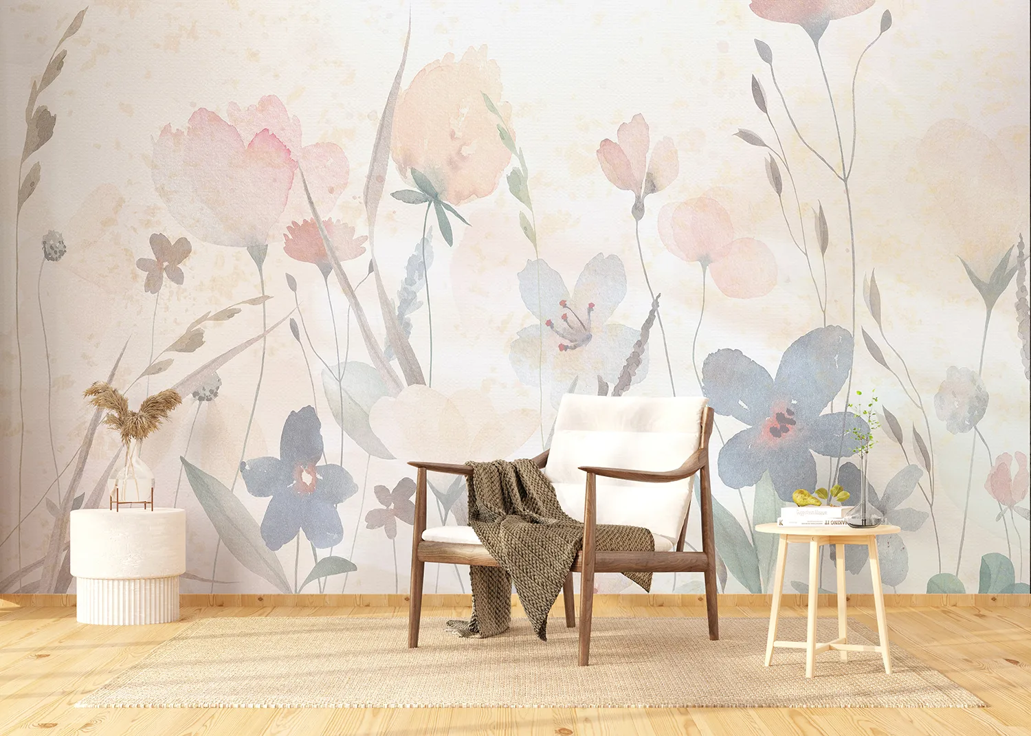 Wall Mural Watercolor Sandy Florals, 375 x 270 cm, FT5P 352261 2