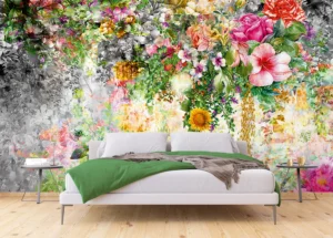 Wall Mural Flowers on Concrete, 375 x 270 cm, FTNXXL 1219