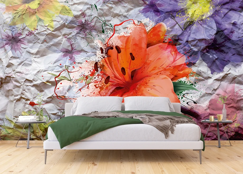 Wall Mural Flowers on Crumpled Paper, 375 x 270 cm, FTNXXL 1223