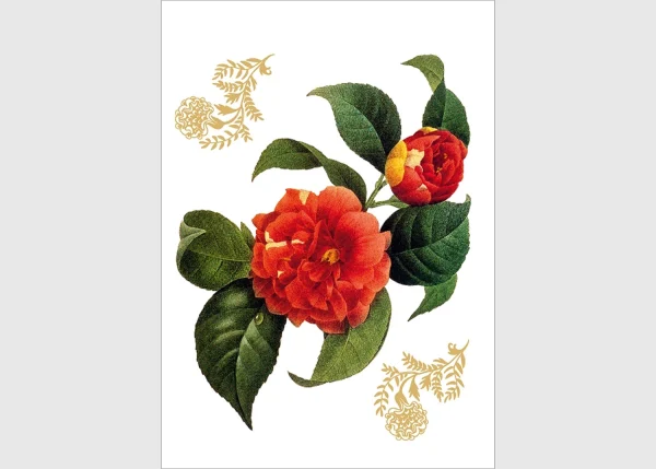 Wall Stickers Red Flower with Golden Elements, 65 x 85 cm, F 0457