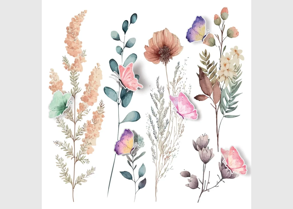 Wall Stickers Watercolor Flowers, 30 x 30 cm, SS 3921