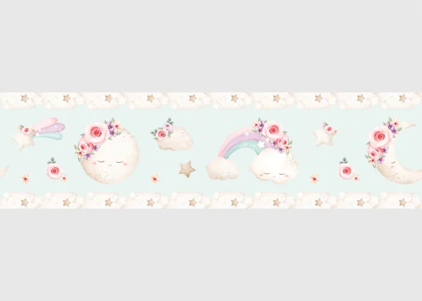 Wall Border Blue Watercolor Moon | 5 m x 13.8 cm | WBD 8047