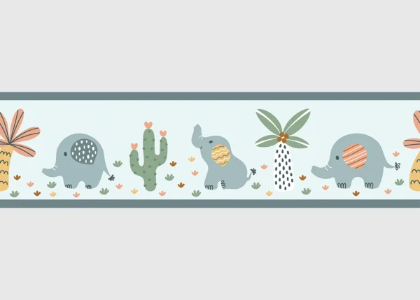 Wall Border Blue Elephants | 5 m x 13.8 cm | WBD 8505